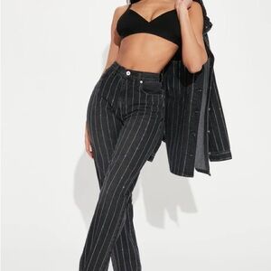 Black Embellished Straight Leg Jeans